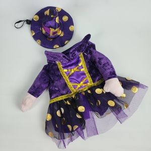 Dog Pet Halloween Costume Cosplay Witch Tutu Dress Hat Purple Gold Size XS